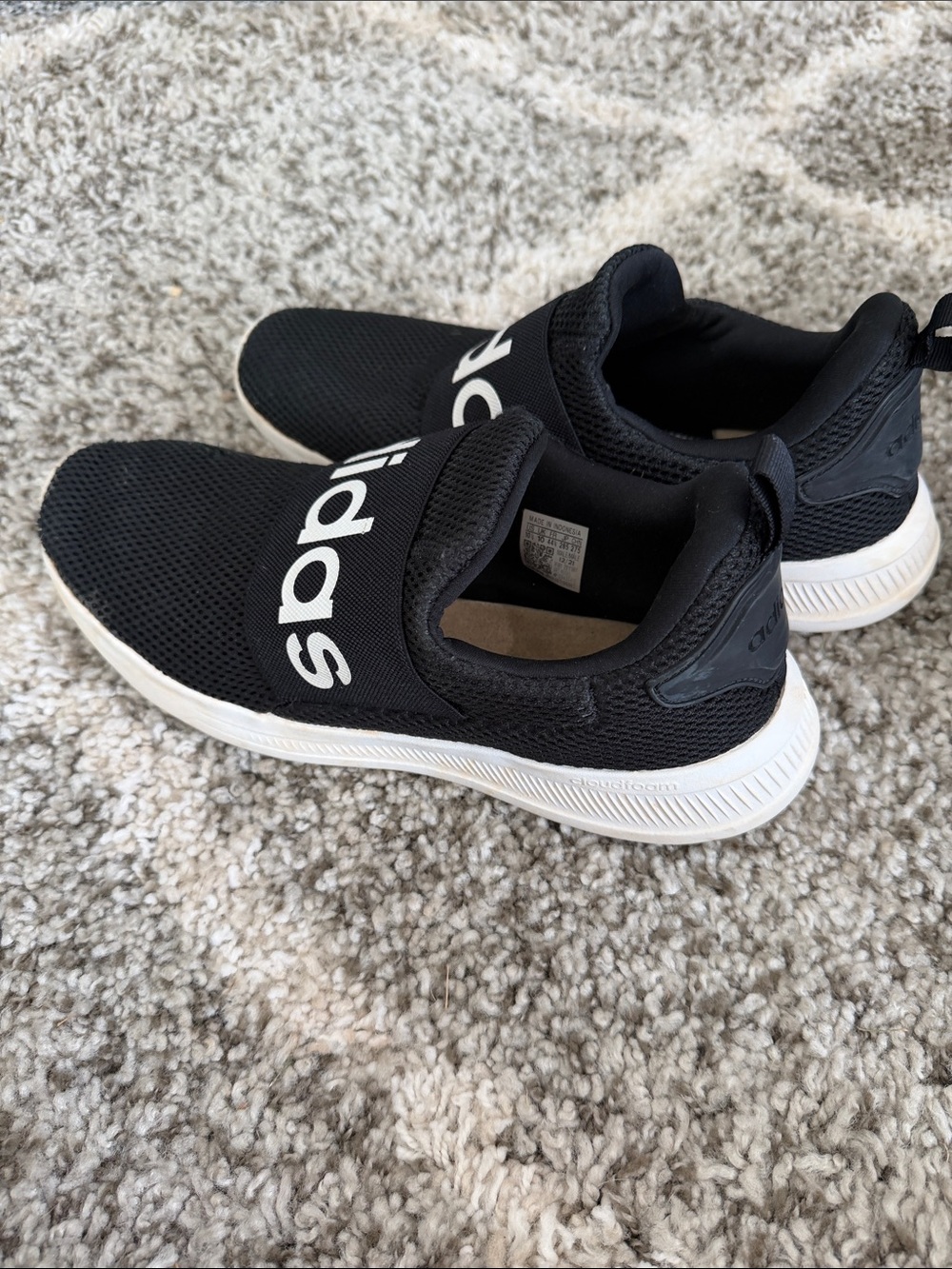 adidas Mens Black and White Slip-On Athletic Sneakers